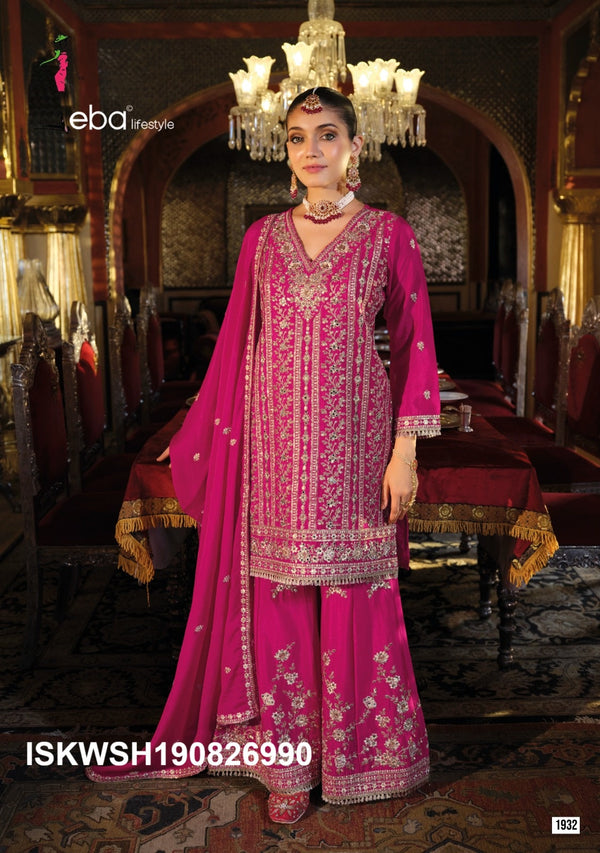 Embroidered Chinon Kurti With Sharara And Dupatta-ISKWSH190826990