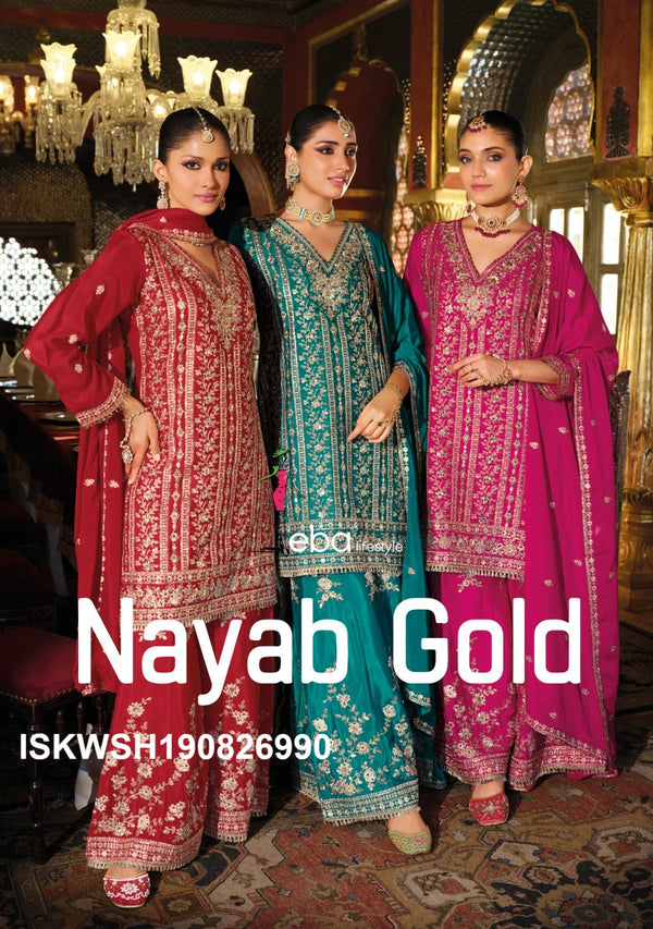 Embroidered Chinon Kurti With Sharara And Dupatta-ISKWSH190826990