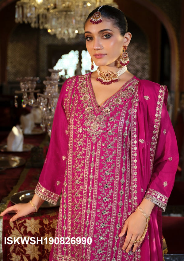 Embroidered Chinon Kurti With Sharara And Dupatta-ISKWSH190826990