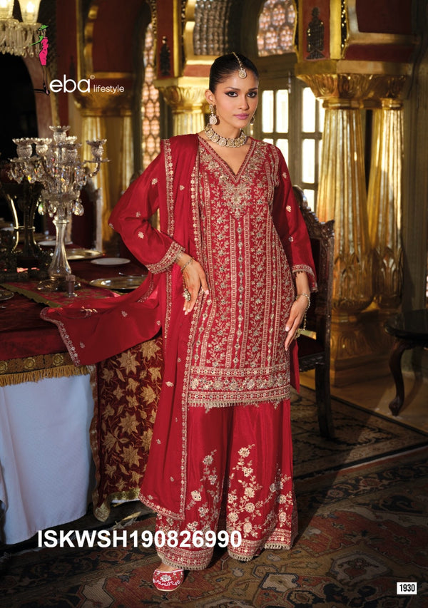 Embroidered Chinon Kurti With Sharara And Dupatta-ISKWSH190826990