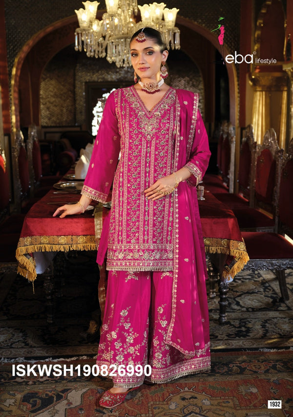 Embroidered Chinon Kurti With Sharara And Dupatta-ISKWSH190826990