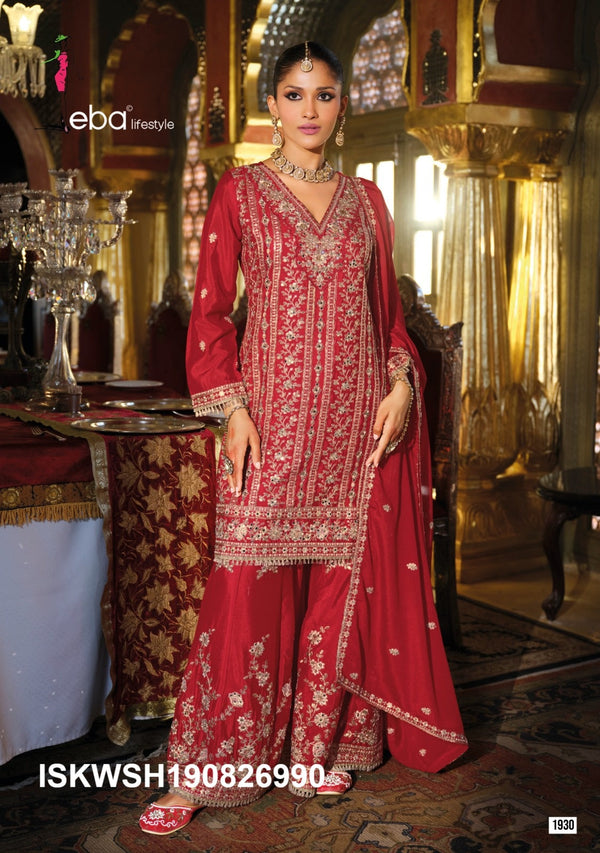Embroidered Chinon Kurti With Sharara And Dupatta-ISKWSH190826990