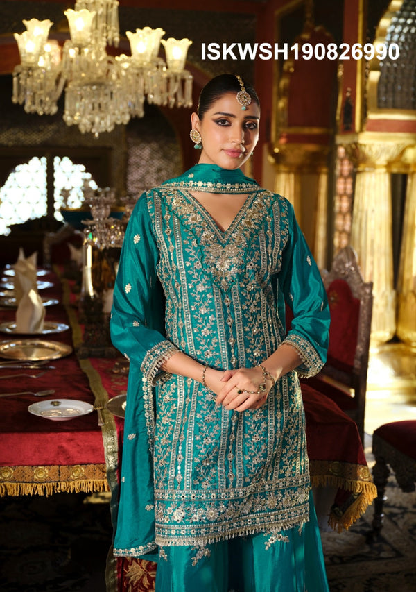 Embroidered Chinon Kurti With Sharara And Dupatta-ISKWSH190826990