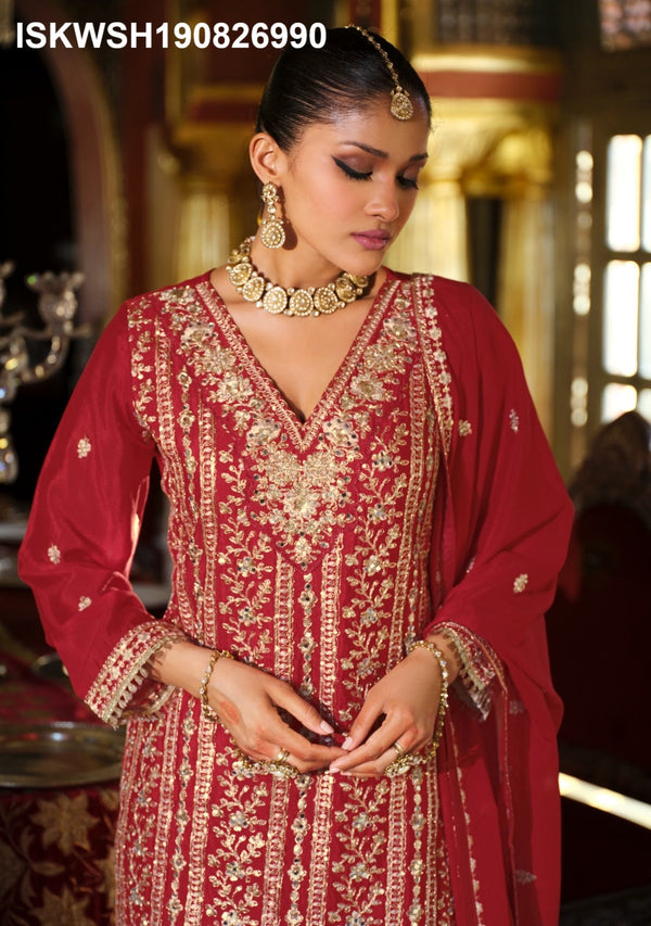 Embroidered Chinon Kurti With Sharara And Dupatta-ISKWSH190826990