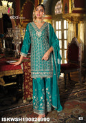 Embroidered Chinon Kurti With Sharara And Dupatta-ISKWSH190826990