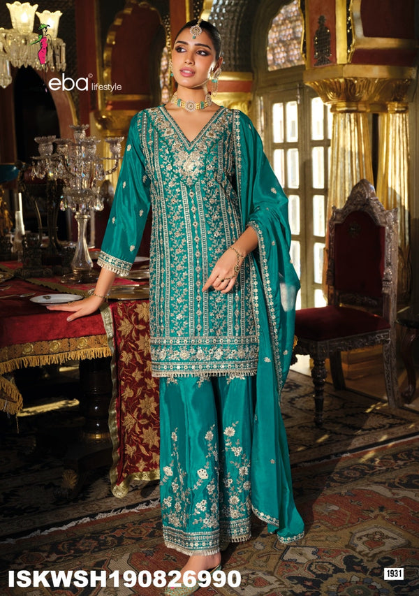 Embroidered Chinon Kurti With Sharara And Dupatta-ISKWSH190826990
