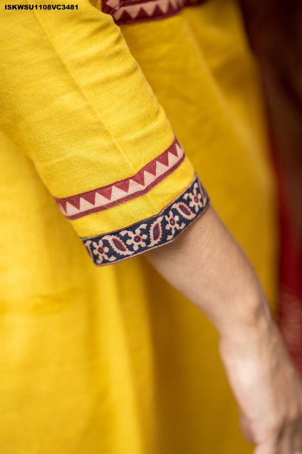 Handloom Cotton Kurti With Pant And Hand Block Printed Dupatta-ISKWSU1108VC3481