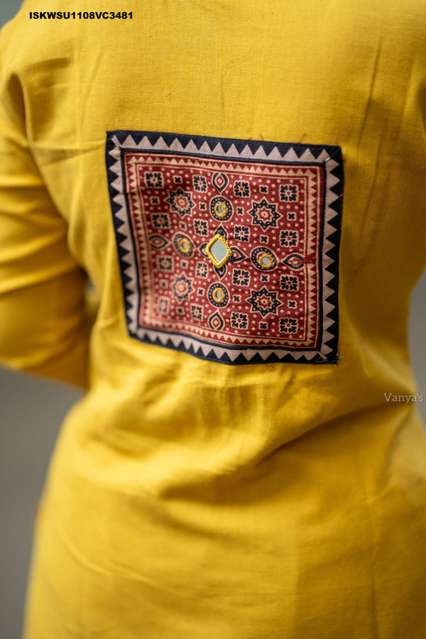 Handloom Cotton Kurti With Pant And Hand Block Printed Dupatta-ISKWSU1108VC3481
