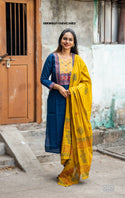 Handloom Cotton Kurti With Pant And Hand Block Printed Dupatta-ISKWSU1108VC3482