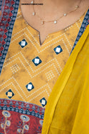 Handloom Cotton Kurti With Pant And Hand Block Printed Dupatta-ISKWSU1108VC3482