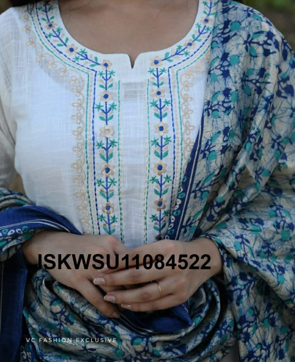 Embroidered Handloom Kurti With Pant And Khadi Silk Dupatta-ISKWSU11084522
