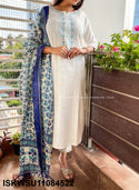 Embroidered Handloom Kurti With Pant And Khadi Silk Dupatta-ISKWSU11084522