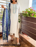 Embroidered Handloom Kurti With Pant And Khadi Silk Dupatta-ISKWSU11084522
