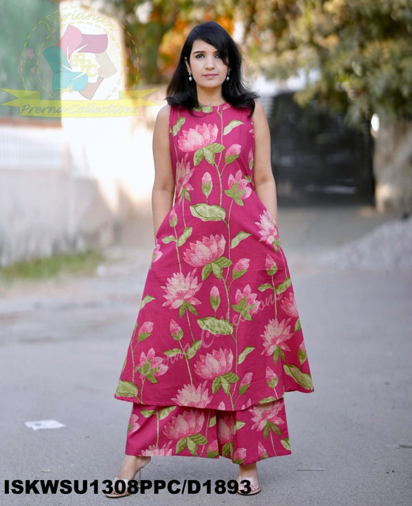 Pichwai Printed Cotton A-Line Kurti With Pant And Kota Doriya Dupatta-ISKWSU1308PPC/D1893