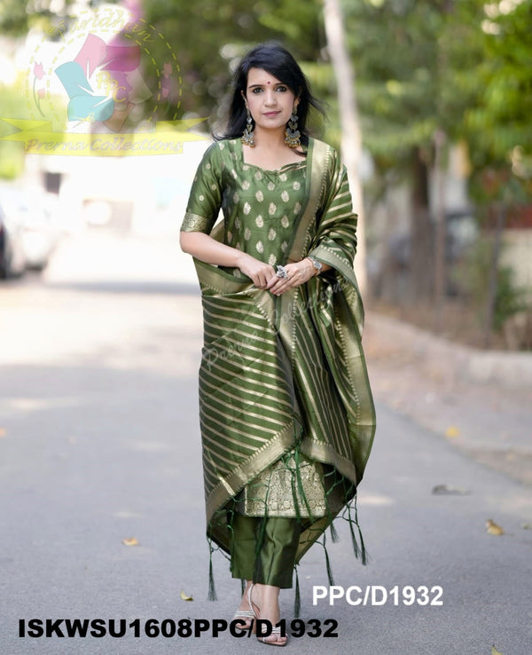 Banarasi Weaved Chanderi Silk Kurti With Silk Pant And Banarasi Dupatta-ISKWSU1608PPC/D1932