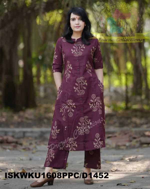 Mughal Printed Cotton A-Line Kurti With Pant-ISKWKU1608PPC/D1452