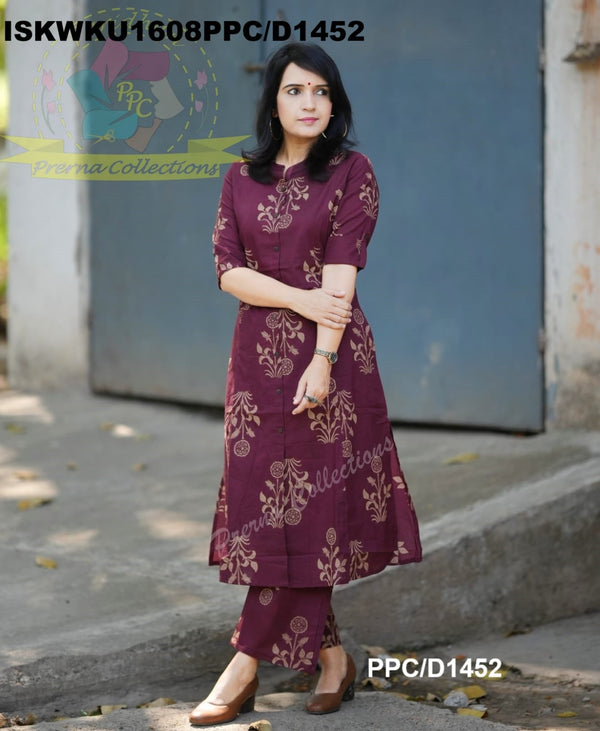 Mughal Printed Cotton A-Line Kurti With Pant-ISKWKU1608PPC/D1452