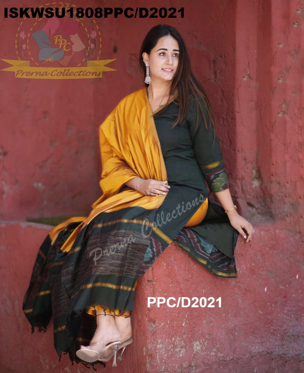 Ikkat Printed Silk Kurti With Silk Pant And Dupatta-ISKWSU1808PPC/D2021