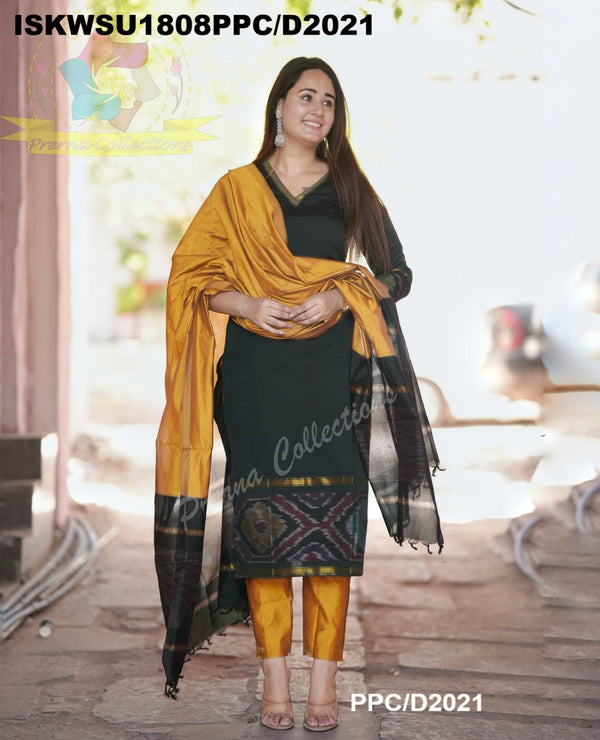 Ikkat Printed Silk Kurti With Silk Pant And Dupatta-ISKWSU1808PPC/D2021