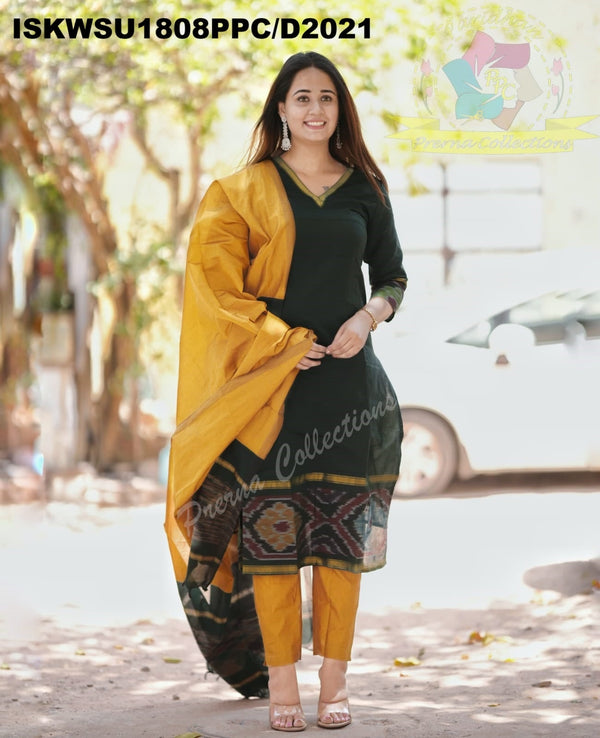 Ikkat Printed Silk Kurti With Silk Pant And Dupatta-ISKWSU1808PPC/D2021