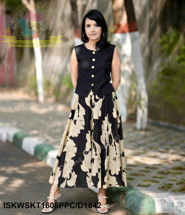 Floral Printed Cotton Skirt With Top-ISKWSKT1608PPC/D1842