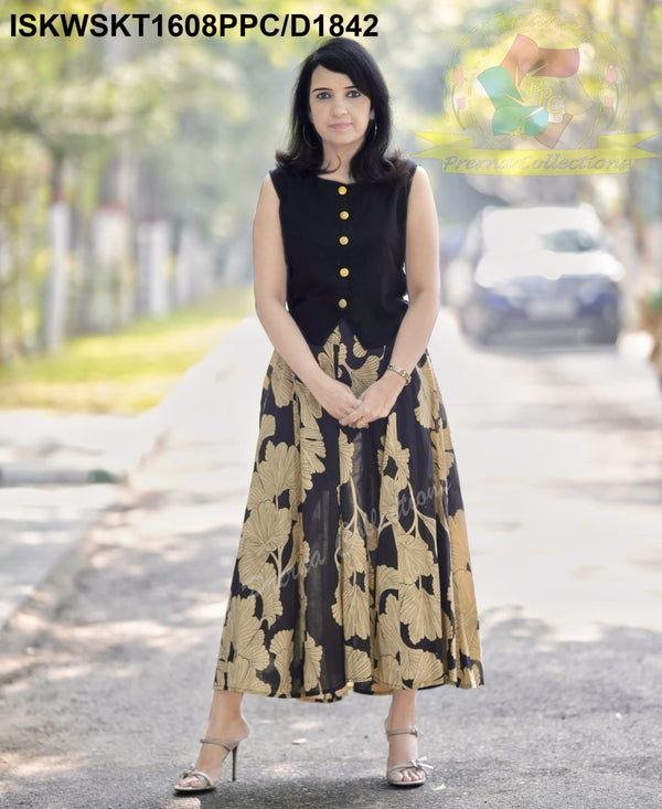 Floral Printed Cotton Skirt With Top-ISKWSKT1608PPC/D1842