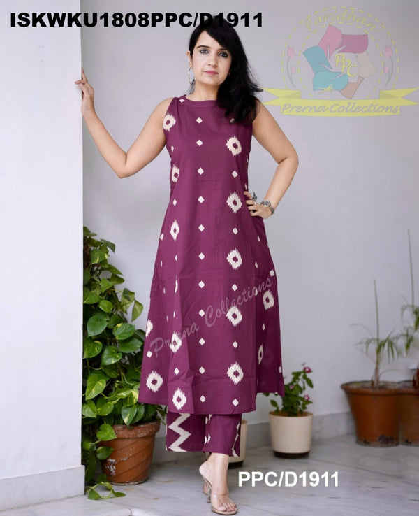 Ajrakh Printed Cotton A-Line Kurti With Pant-ISKWKU1808PPC/D1911