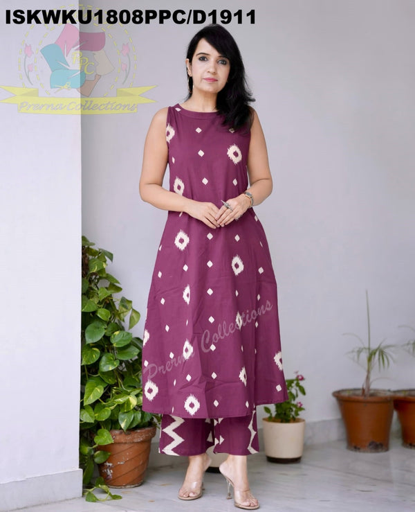 Ajrakh Printed Cotton A-Line Kurti With Pant-ISKWKU1808PPC/D1911