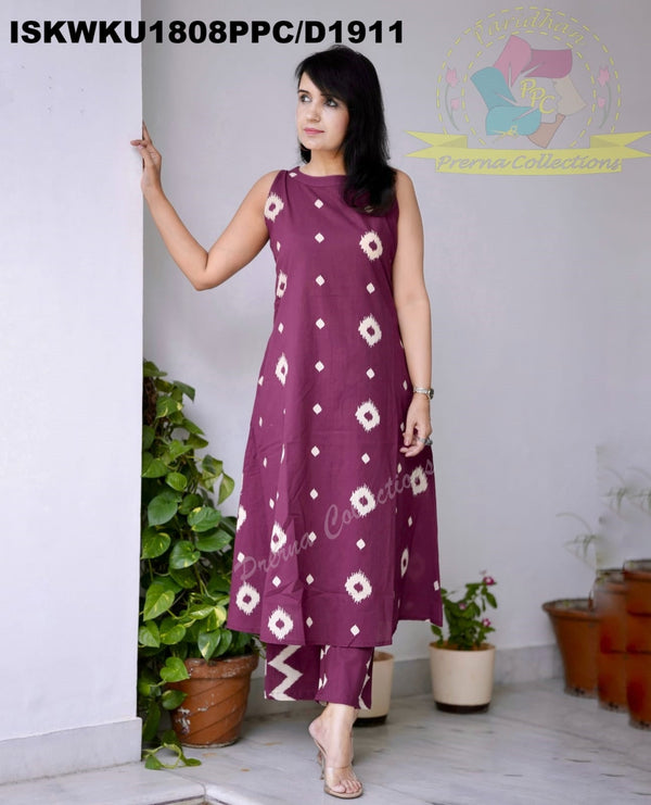 Ajrakh Printed Cotton A-Line Kurti With Pant-ISKWKU1808PPC/D1911