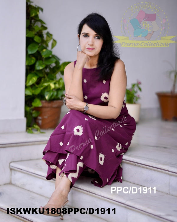 Ajrakh Printed Cotton A-Line Kurti With Pant-ISKWKU1808PPC/D1911