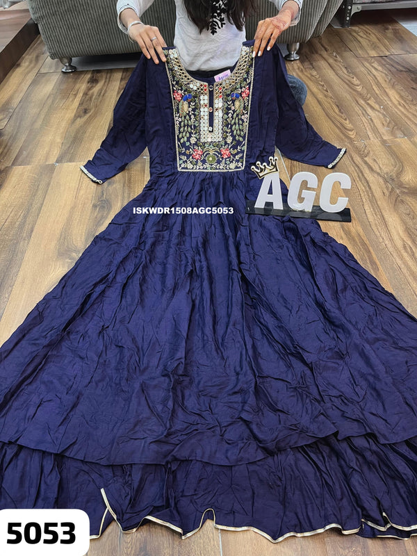 Embroidered Maslin Silk Dress-ISKWDR1508AGC5053