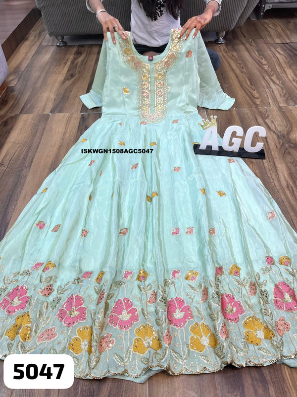 Embroidered Tissue Silk Gown With Dupatta-ISKWGN1508AGC5047