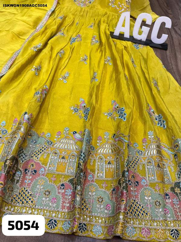 Embroidered Tissue Silk Gown With Dupatta-ISKWGN1908AGC5054
