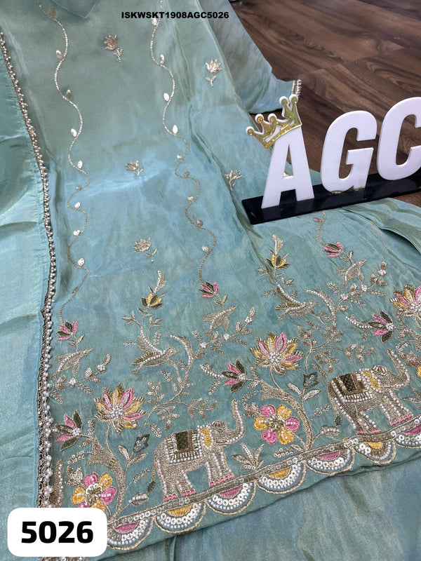 Embroidered Tissue Silk Kurti With Skirt And Dupatta-ISKWSKT1908AGC5026