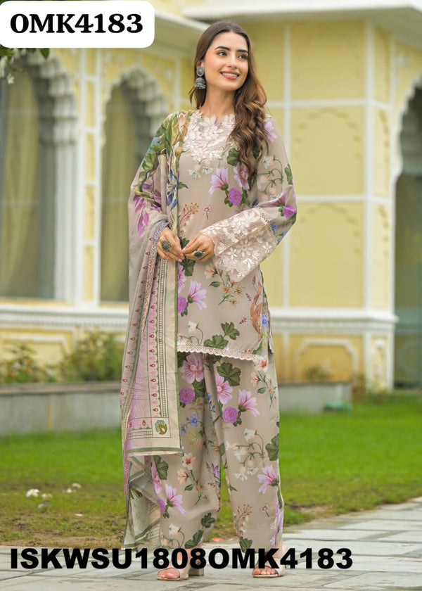 Printed Cotton Kurti With Pant And Dupatta-ISKWSU1808OMK4183