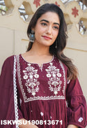 Bandhej Printed Cotton A-Line Kurti With Pant And Dupatta-ISKWSU190813671