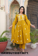 Bandhej Printed Cotton A-Line Kurti With Pant And Dupatta-ISKWSU190813671