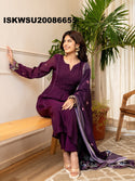 Embroidered Chanderi Silk Kurti With Pant And Printed Dupatta-ISKWSU20086655