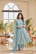 Embroidered Chanderi Silk Kurti With Pant And Dupatta-ISKWSU20086656