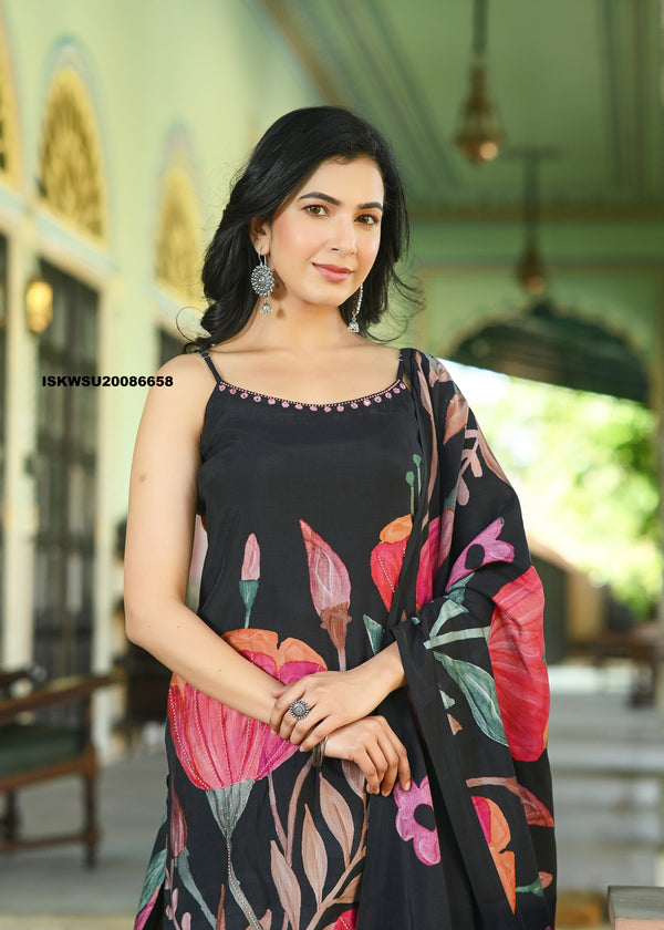 Printed Maslin Shoulder Striped Kurti With Pant And Dupatta-ISKWSU20086658