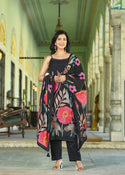 Printed Maslin Shoulder Striped Kurti With Pant And Dupatta-ISKWSU20086658