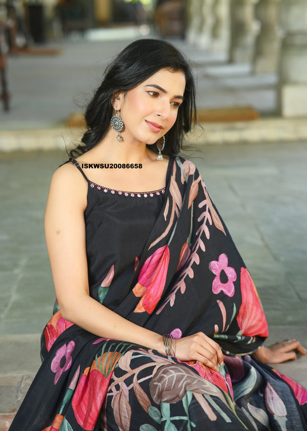 Printed Maslin Shoulder Striped Kurti With Pant And Dupatta-ISKWSU20086658