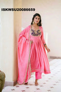 Embroidered Crush Silk Anarkali Kurti With Pant And Dupatta-ISKWSU20086659