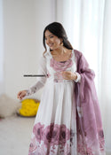 Floral Printed Organza Anarkali Kurti With Pant And Dupatta-ISKWSU20086661