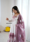 Floral Printed Organza Anarkali Kurti With Pant And Dupatta-ISKWSU20086661