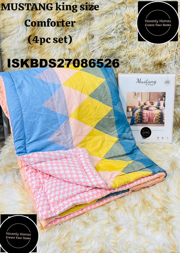 Glace Cotton Bedsheet With Pillow Cover And Reversible Comforter Set-ISKBDS27086526