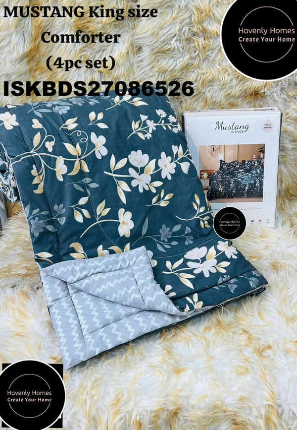 Glace Cotton Bedsheet With Pillow Cover And Reversible Comforter Set-ISKBDS27086526