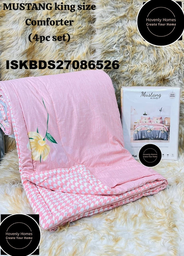 Glace Cotton Bedsheet With Pillow Cover And Reversible Comforter Set-ISKBDS27086526