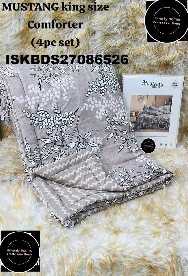 Glace Cotton Bedsheet With Pillow Cover And Reversible Comforter Set-ISKBDS27086526