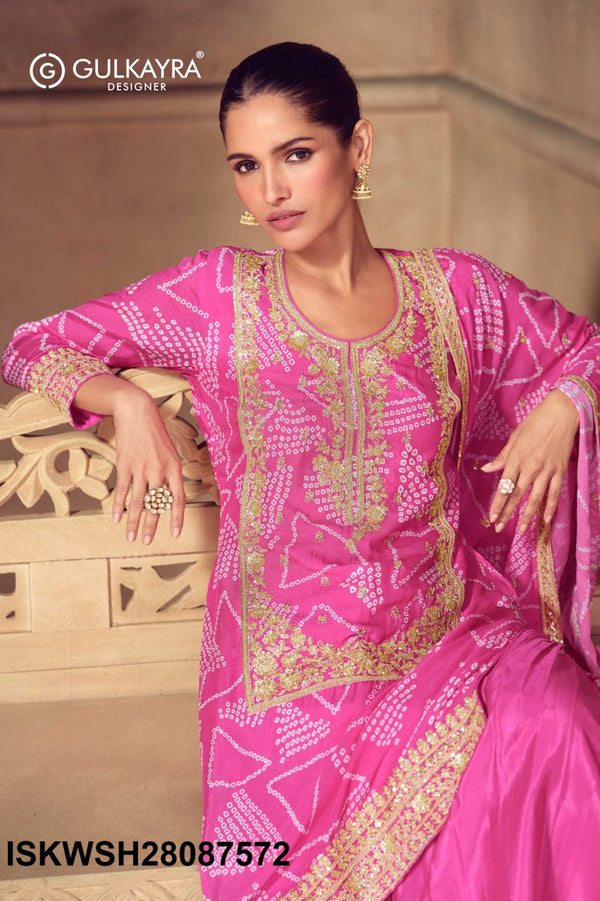 Digital Printed Chinon Kurti With Sharara And Dupatta-ISKWSH28087572
